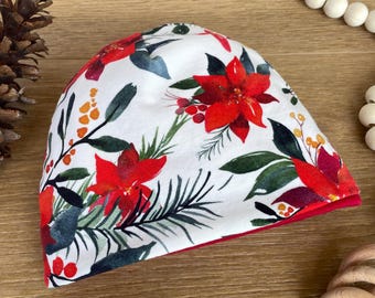 Infant Hat, Christmas Poinsettia Beanie Hat, Newborn Beanie, Cute Newborn Hat, Christmas Hats Baby, Oeko-Tex Certified European Cotton