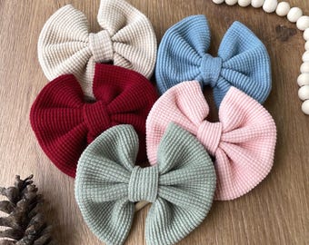 Organic Cotton Waffle Knit Baby Bow Headband, American Milled, Headband Hair Bow, Soft Baby Hair Bow, Waffle Bow, Baby Waffle Knit