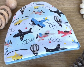 Airplane Baby Hat, Newborn Beanie, Baby Boy Beanie, Stretchy Baby Hat, Handmade Boutique Baby Hat, Oeko-Tex Certified Cotton Spandex, 6M