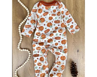 Fall Baby Rompers, 12M Pumpkin Baby Romper, Oeko-Tex Certified European Cotton Spandex, Pumpkin Romper Baby Girl, One Pieces Baby