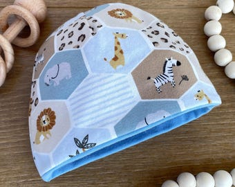 Safari Animal Hat, Newborn Beanie, Baby Boy Beanie, Stretchy Baby Hat, New Baby Beanie, Oeko-Tex Certified European Cotton Spandex