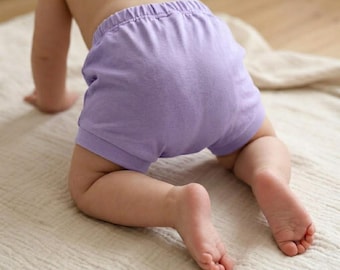 Organic Cotton Baby Bummies, American Milled Organic Baby Shorts, Girl Baby Bloomer, Lavender Infant Diaper Cover, Boutique Baby Gift