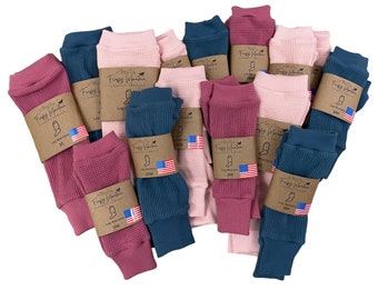 Organic Cotton Leg Warmers Baby & Children's Waffle Knit Cotton/Spandex Fabric Dyed and Milled in the USA