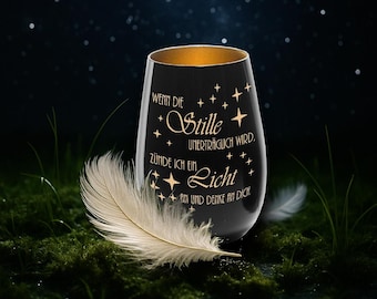 Tealight holder • Mourning light • Memorial light • Grave light • Crystal glass • Black-gold/silver/bronze • White-gold/silver/bronze • Silent Light