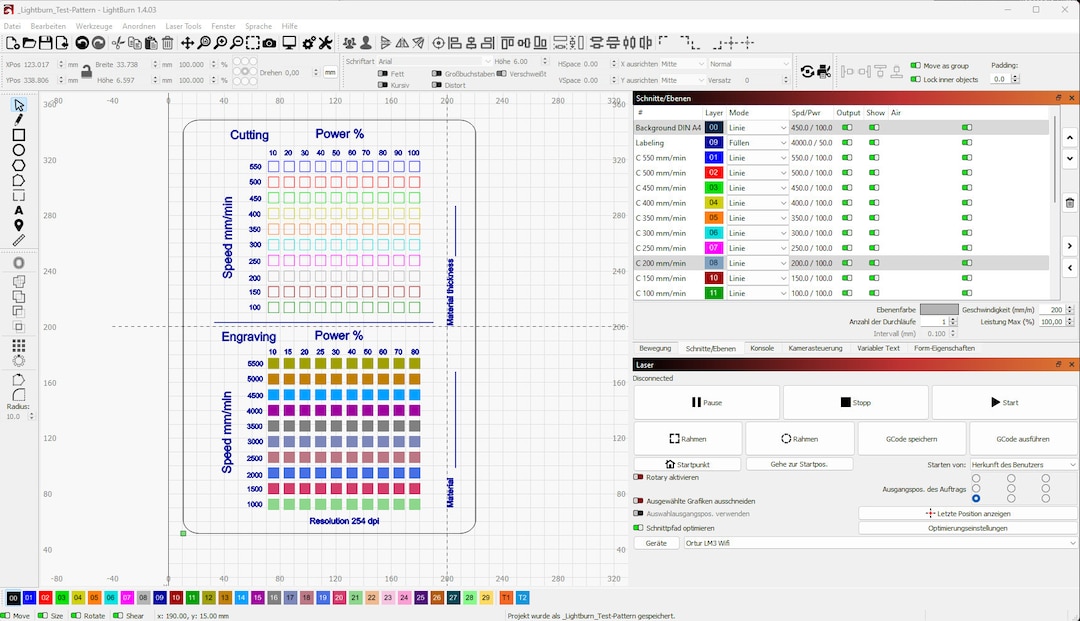 Lightburn Test Pattern Material Test Card Test Grid Laser Cut Laser