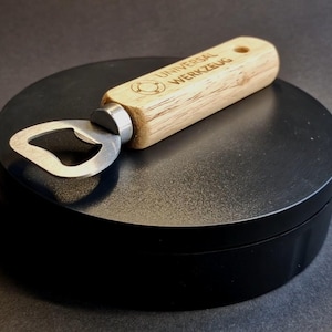 Bottle opener - wooden handle - cap lifter - with engraving &quot;Universal Tool&quot;