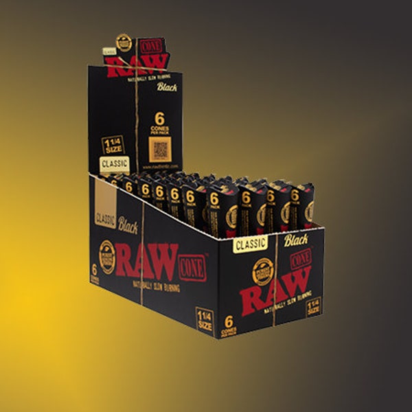 RAW Black Classic Cones 6ct | 1 & 1/4 size