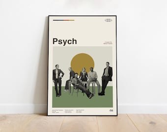 Psych TV Series Poster, Midcentury Modern, Minimalist Print, Vintage Wall Art, Gift For Him
