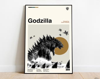 Godzilla Vintage Poster, Midcentury Modern Art, Minimalist Print, Vintage Wall Art, Gift For Him