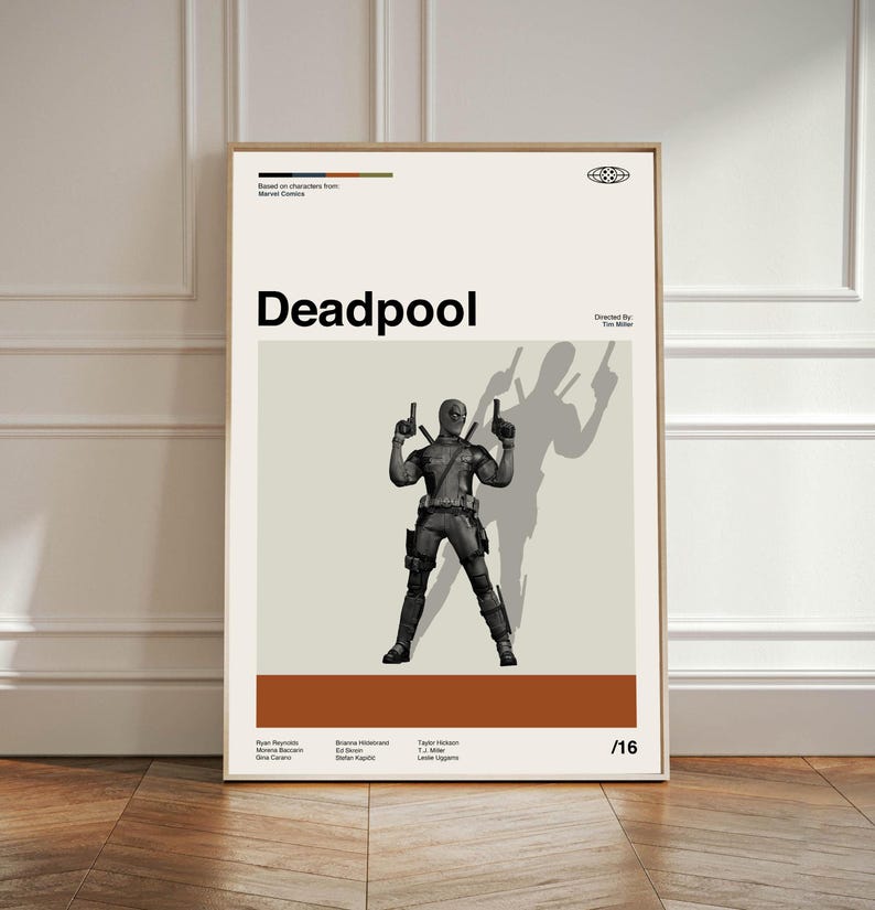 Deadpool Movie Poster, Marvel Hero Deadpool, Midcentury Modern Art, Minimalist Print, Vintage Wall Decor image 2