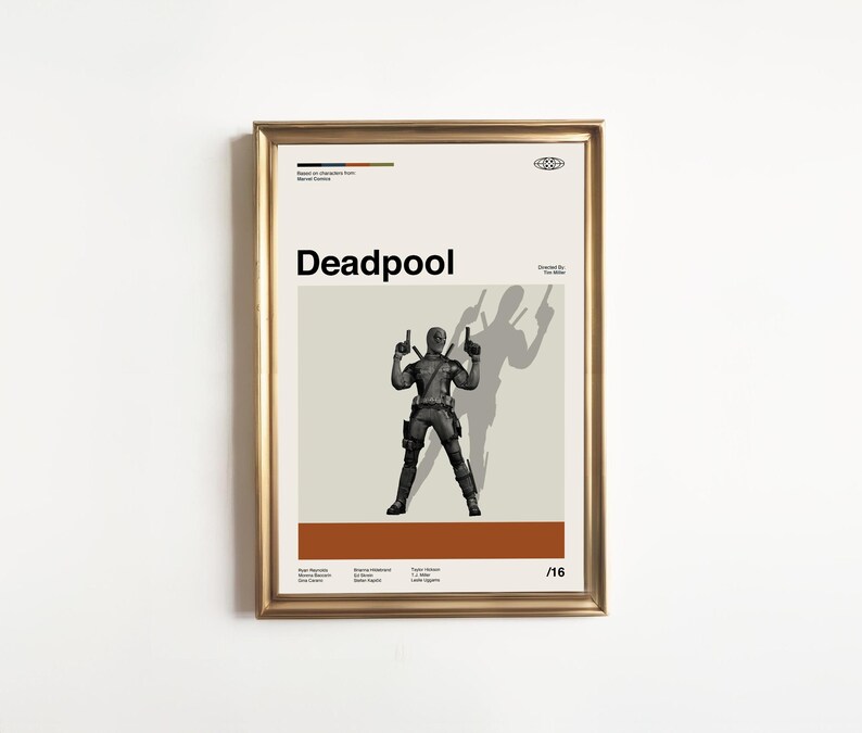 Deadpool Movie Poster, Marvel Hero Deadpool, Midcentury Modern Art, Minimalist Print, Vintage Wall Decor image 3