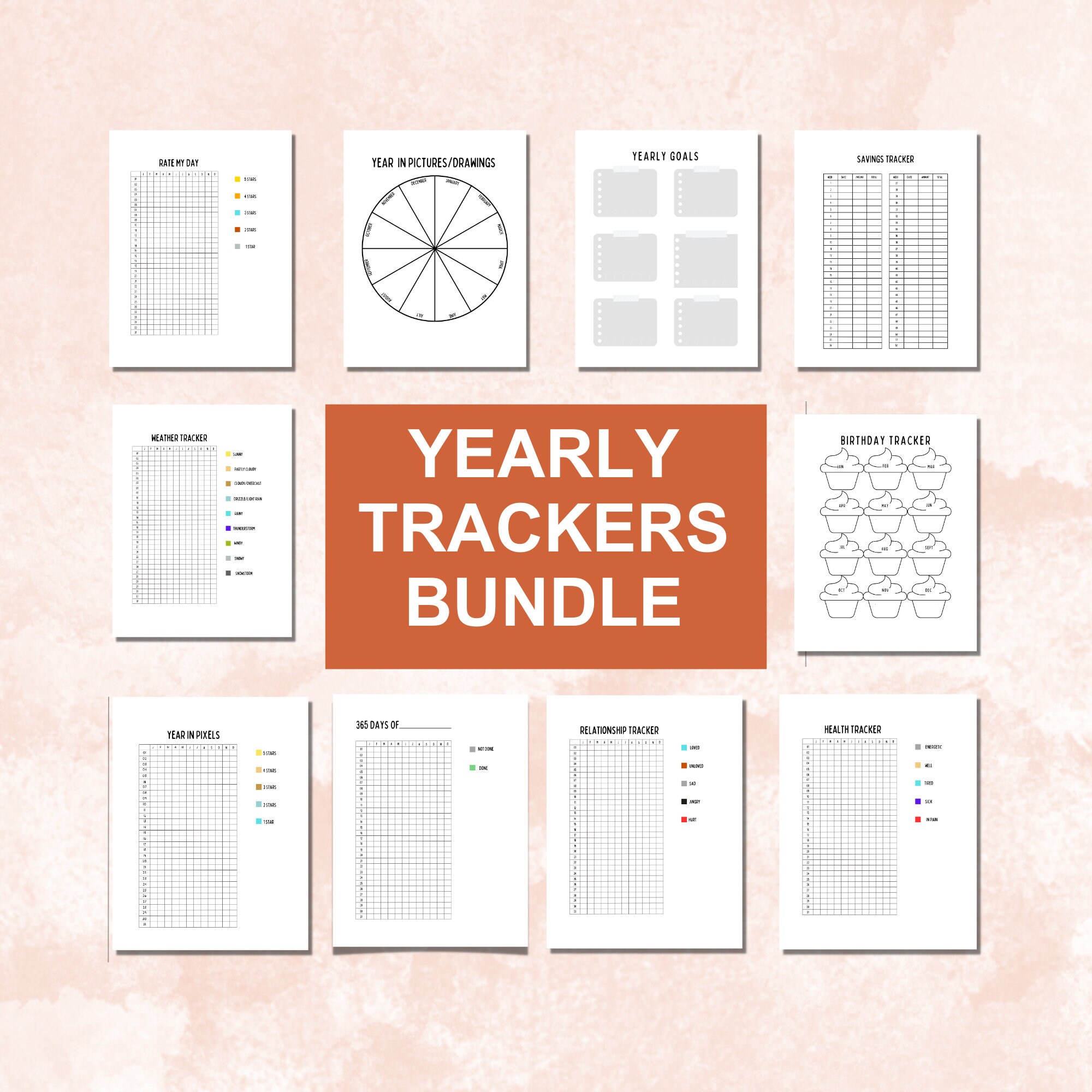 Yearly Trackers Bullet Journal Pages Printable Bundle - Etsy