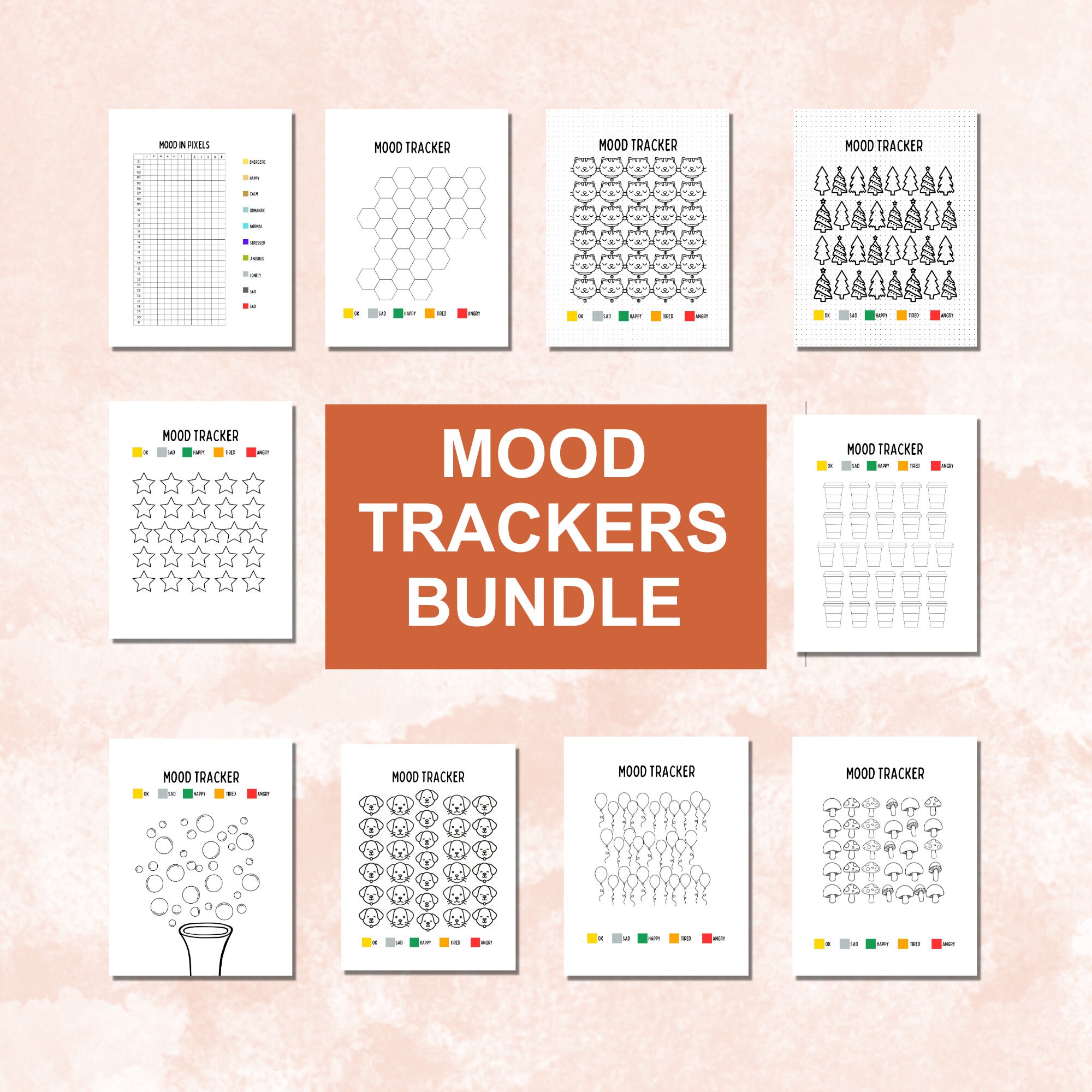 Mood Tracker Bundle Bullet Journal Printable Pages - Value Pack - Etsy