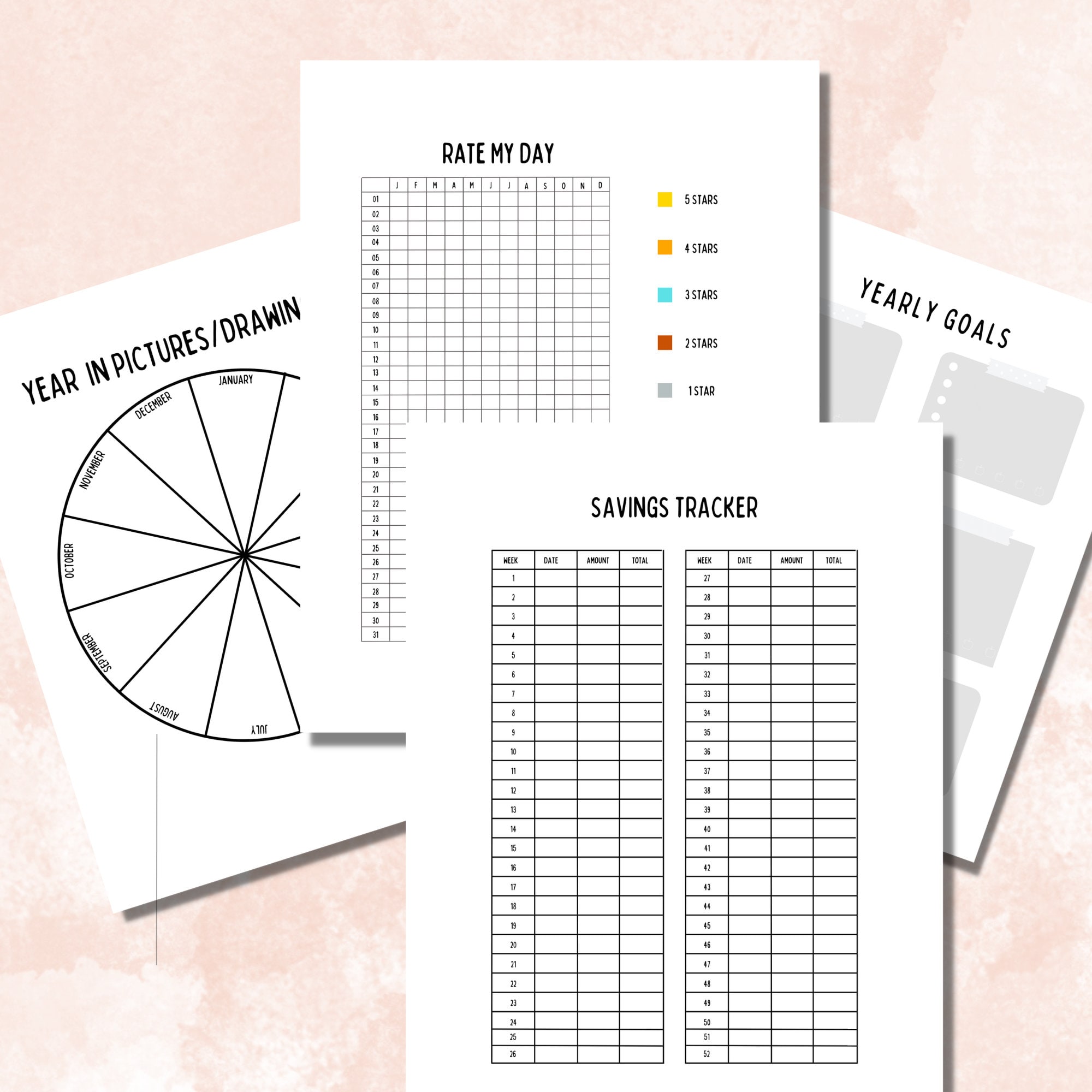 Yearly Trackers Bullet Journal Pages Printable Bundle - Etsy