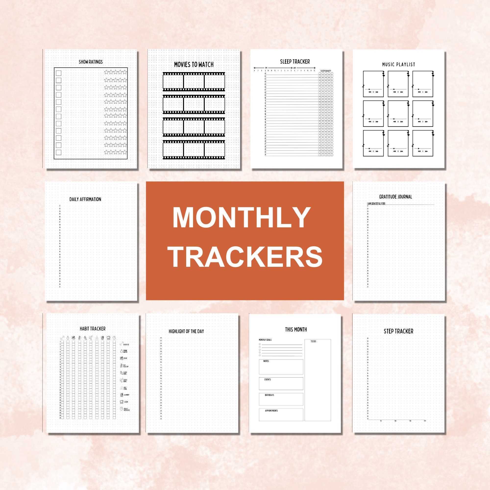 Monthly Trackers Bundle PRINTABLE Bullet Journal Pages Download - Etsy