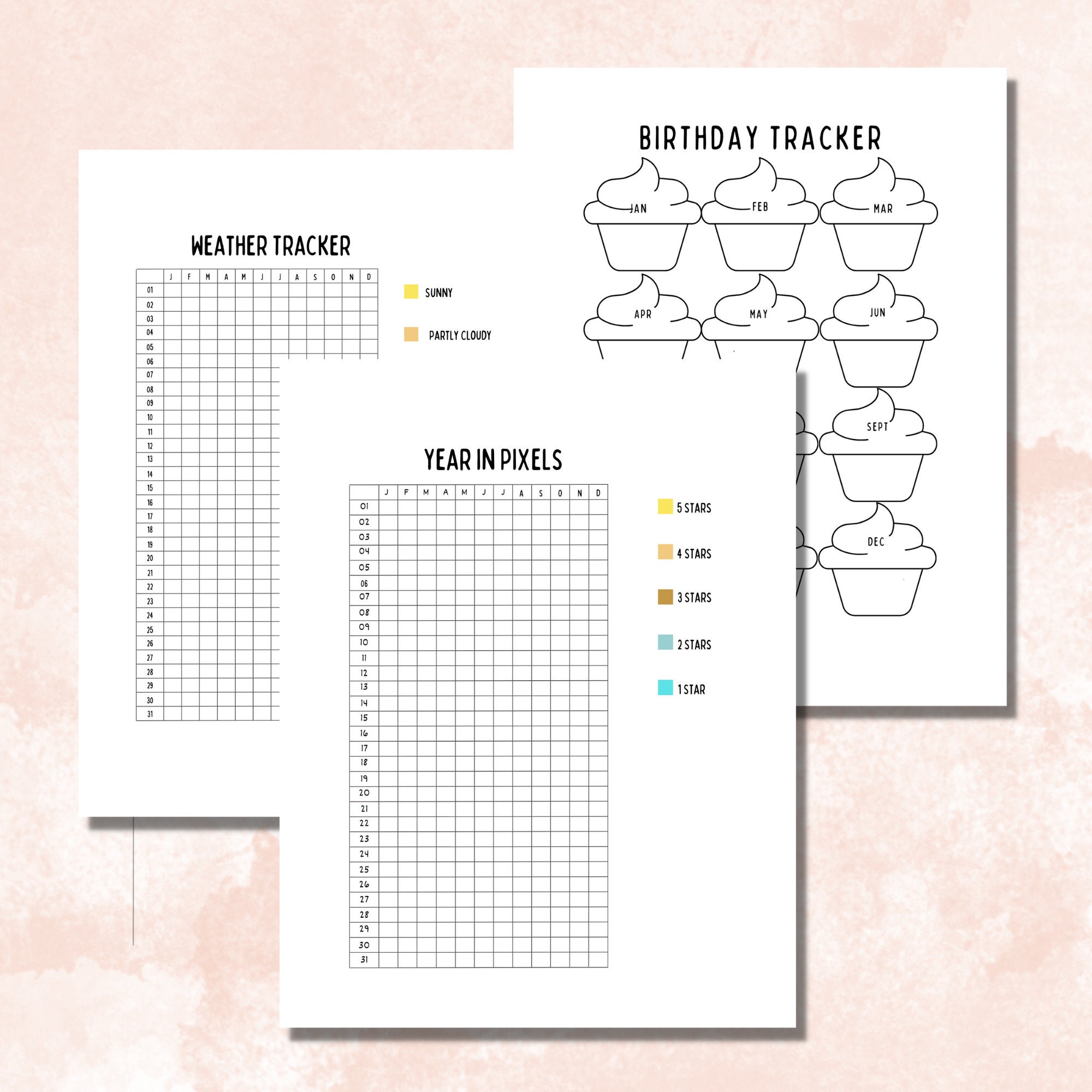 Yearly Trackers Bullet Journal Pages Printable Bundle - Etsy