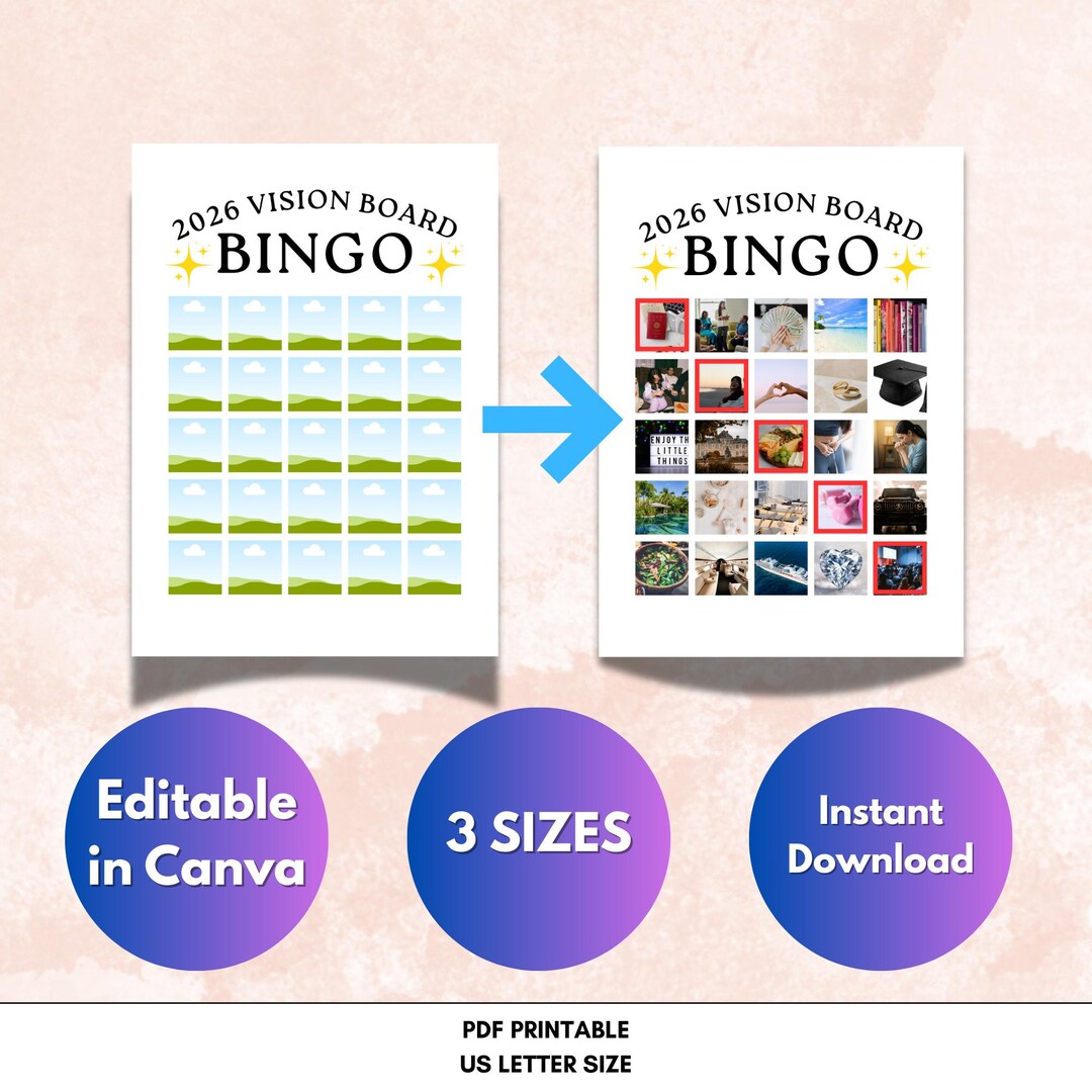 2026 Vision Board Bingo Card Printable, Manifestation & Goal Setting ...