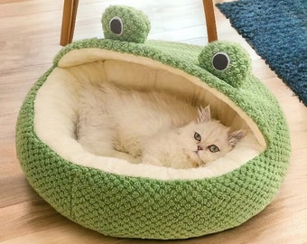 Frosch-Katzenbett, beruhigende Katzenhöhle, Haustiermöbel, Katzenkissen, warme Katzendecke, Haustier-Geschenke, Welpenbett, Kätzchenschlafhöhle, Katzenliebhaber