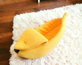 Banana Cat Bed, Calming Cat Cave, Pet Furniture, Cat Cushion, Warm Cat Blanket, Pet Gifts, Puppy Bed, Kitten Sleep Cave, Cat Lover