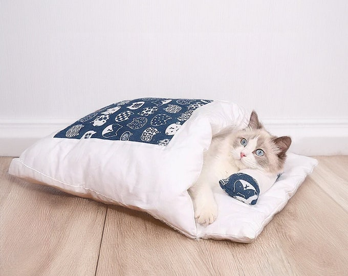 Japanisches Katzenbett, beruhigende Katzenhöhle, Haustiermöbel, Katzenkissen, warme Katzendecke, Haustiergeschenke, Welpenbett, Kätzchenschlafhöhle, Katzenliebhaber
