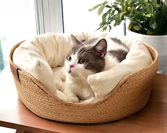 Bamboo Cat Bed Removable Cushion, Calming Cat Cave, Pet Furniture, Warm Cat Blanket, Pet Gifts, Puppy Bed, Kitten Sleep Cave, Cat Lover