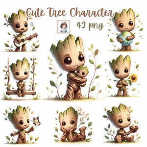 Betoverende boomgeest: 42 aquarel png-illustraties clipart geïnspireerd door groot - commercieel gebruik - HQ transparantie - sublimatie - bestseller
