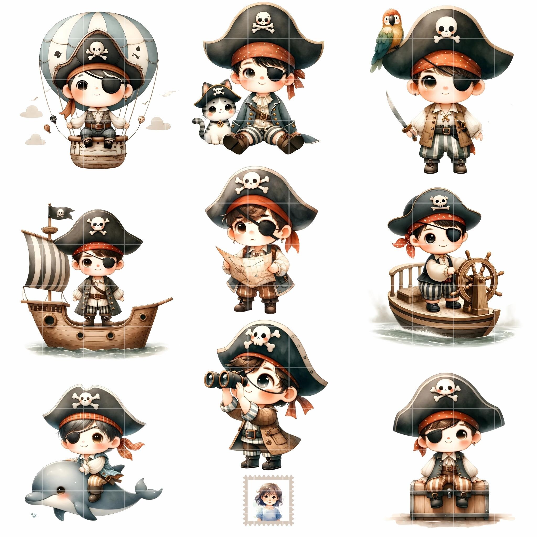 海賊のクリップアート：水彩風PNGイラスト36点（商用利用可） - Etsy 日本