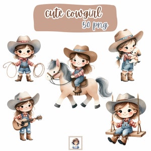 Vaquera aventurera: 50 ilustraciones en acuarela PNG - Descarga instantánea - Uso comercial - Transparencia de alta calidad - Sublimación - Best seller