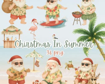 Clipart tropische kerstman: 36 png-zomerkerstillustraties (digitale download)