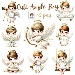 Angel Boy Heaven Adventure - 42 PNG Lindo anillo de ángel de la Natividad para bebé Acuarela, Niño recién nacido Acuarela Bebé Niño Decoración religiosa para guardería