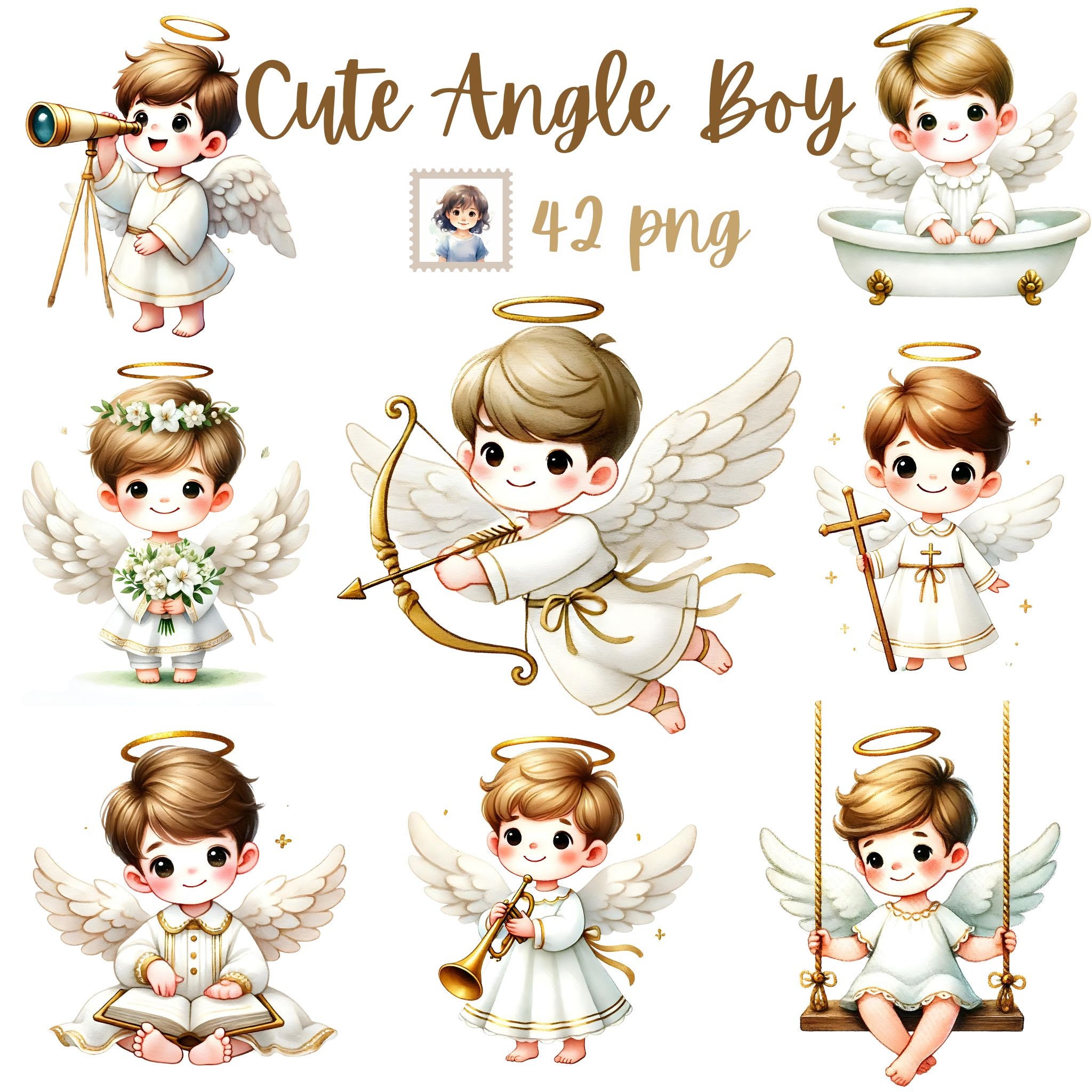 Watercolor Baby Angel PNG Clipart: Nativity Nursery Decor (42 Files)