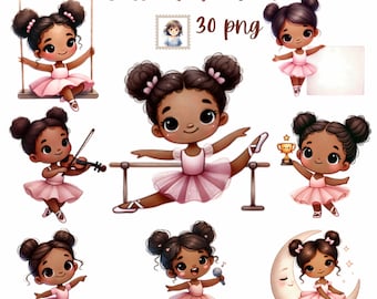 Watercolor Ballerina Clipart: 40 Pink Dance Theme PNGs (Digital Download)