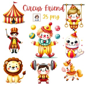 25 Watercolor PNG Clipart Files Featuring Whimsical Circus Scenes