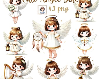 Angel Girl Heaven Adventure -  42 PNG Cute Baby Nativity Angel Ring Watercolor, Newborn Girl Watercolor Baby Girl Religious Nursery Decor