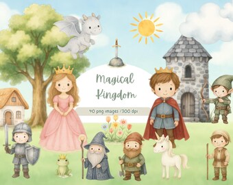 Fairy Tale Clipart: Princess, Knight, Dragon Graphics (Digital Download)