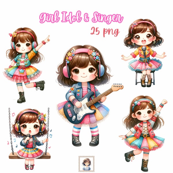 Singing Starlet: 25 PNG Idol and Singer WaterColor Clipart - Instant Download - Commercial Use - HQ transparency - sublimation