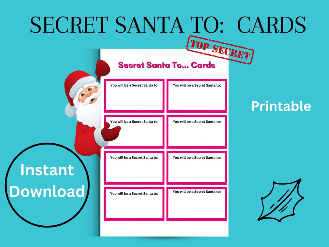 Secret Santa Cards, PRINTABLE, Christmas Gift Exchange Etsy