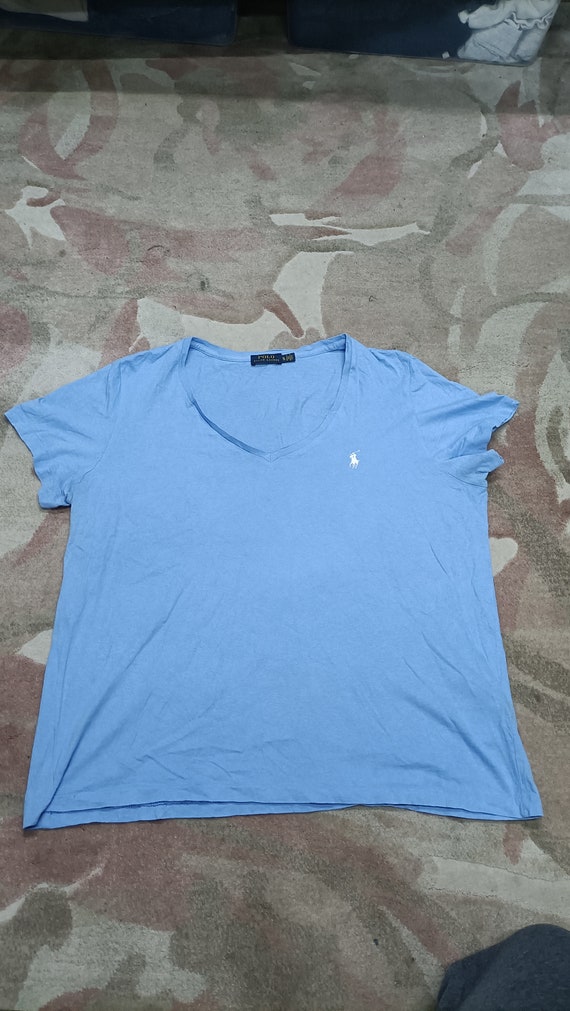 Sky blue V-neck T-shirt Ralph Lauren XL - image 4