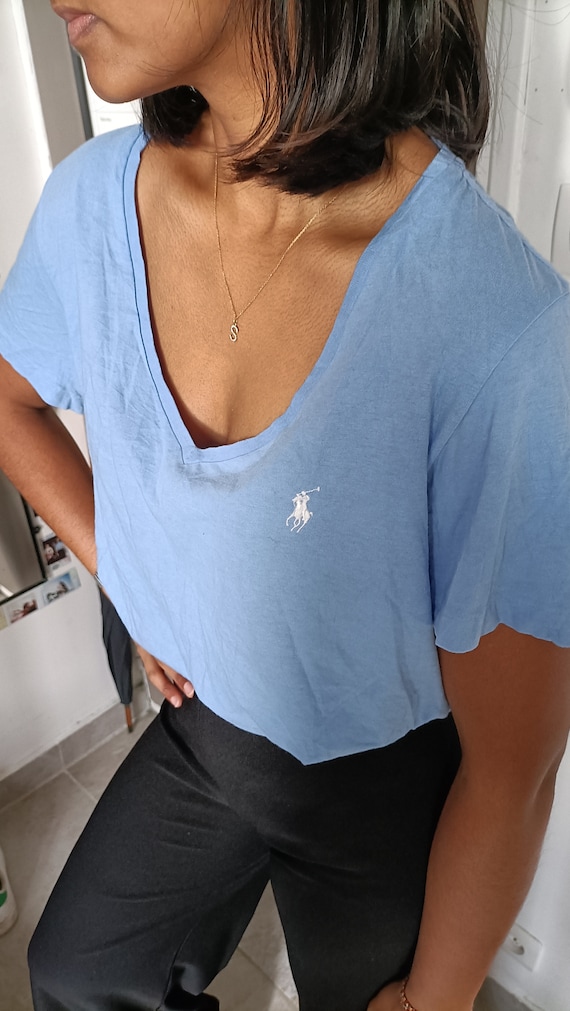 Sky blue V-neck T-shirt Ralph Lauren XL - image 7