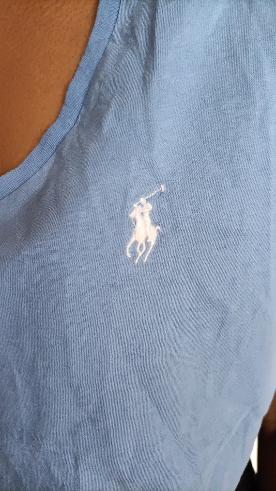 Sky blue V-neck T-shirt Ralph Lauren XL - image 6