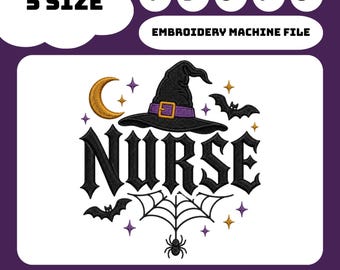 Spooky Nurse Halloween Embroidery Design, Gothic Witch Hat Machine File (PES DST)