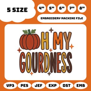 Oh My Gourdness Stickmuster, Lustige Herbstkürbis-Stickdatei, Retro-Herbst-Patchwork PES DST