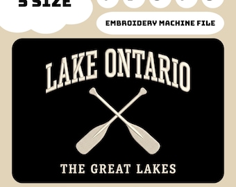 Lake Ontario Embroidery Design, Great Lakes Crossed Paddles Machine Embroidery File, Vintage Canoe Lake PES DST JEF, 4-8 Inch
