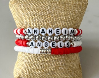 Anaheim Angels bracelets, MLB bracelets, baseball bracelets, Anaheim jewelry, Anaheim gift, Anaheim Angels, MLB gift, Heishi beads