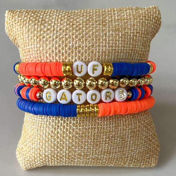 UF bracelets, University of Florida Bracelets, Gators Bracelets, UF Gators Bracelets, stacking bracelets, football bracelets, heishi beads