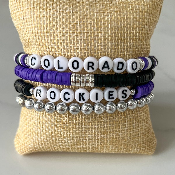 Colorado Rockies bracelets, MLB bracelets, baseball bracelets, Colorado Rockies jewelry, Rockies gift, Stacking bracelets