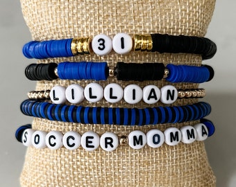 Sports Bracelets, soccer Bracelets, sports mom, Birthday Gift, Teacher Gift, Clay Bead Bracelets, Heishi Bead Bracelets, soccer mom