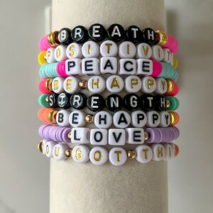 Words of affirmation bracelets, Encouragement bracelets, Uplifting bracelets, friend gift, clay bead bracelets, stacking bracelets, custom image 2