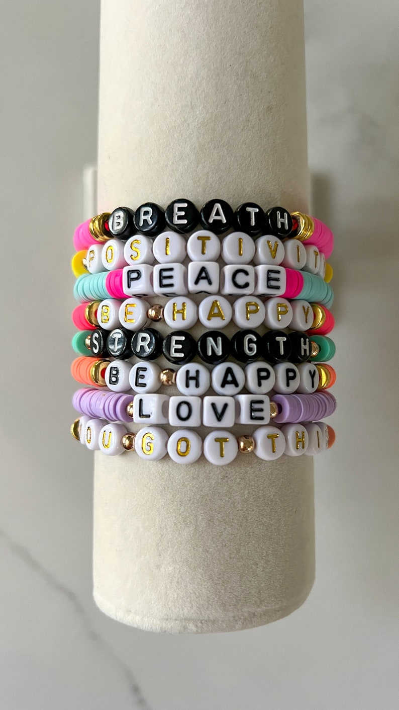 Words of affirmation bracelets, Encouragement bracelets, Uplifting bracelets, friend gift, clay bead bracelets, stacking bracelets, custom image 2