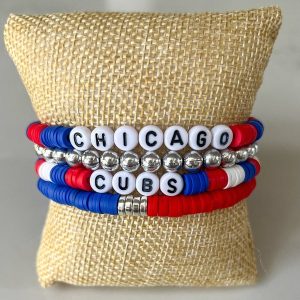 Chicago Cubs bracelets, MLB bracelets, baseball bracelets, Chicago Cubs jewelry, Chicago Cubs gift, Stacking bracelets, Chicago Cubs